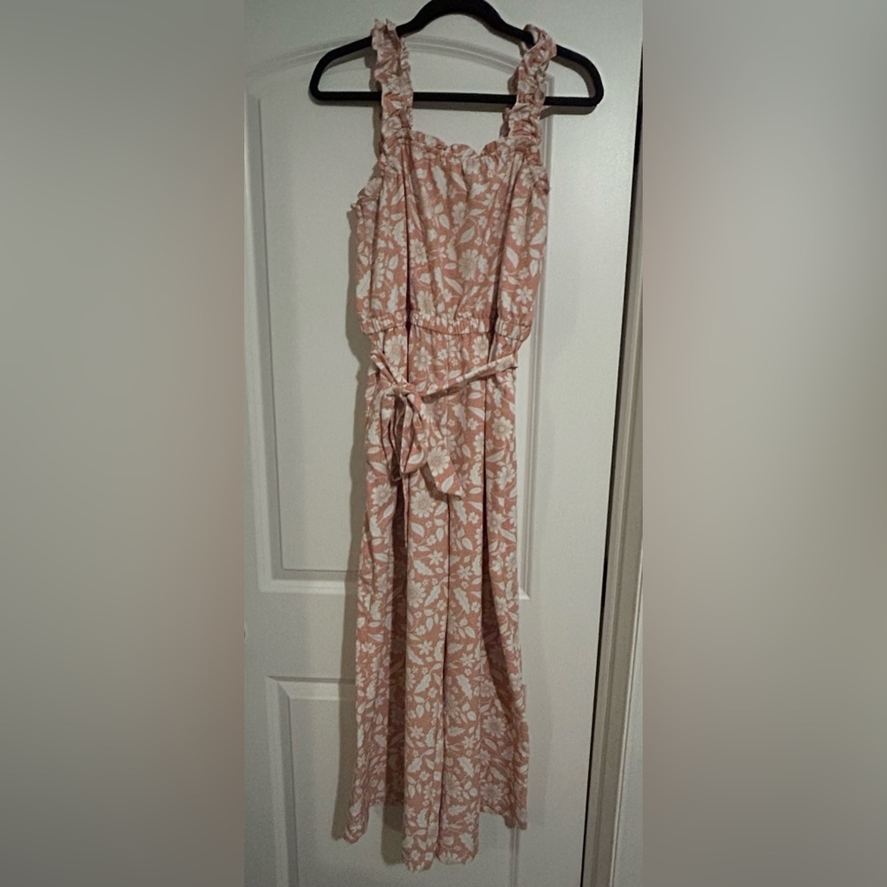 Loft Floral Peach Jumpsuit. Size Large